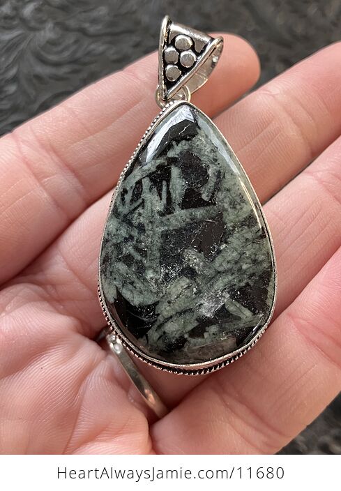 Green and Black Porphyry Stone Crystal Jewelry Pendant - #a9dfTaMZXc4-1