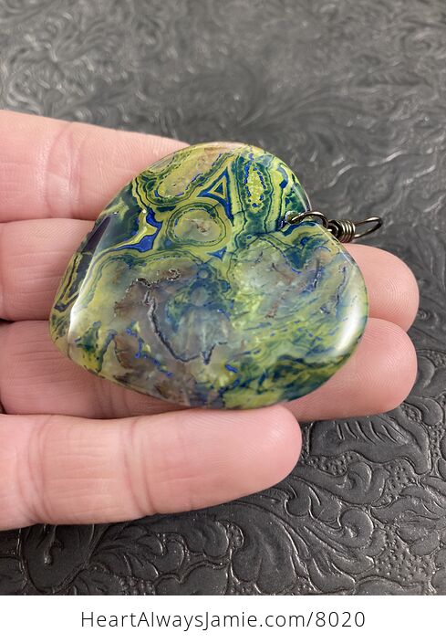 Green and Blue Dendrite Heart Stone Jewelry Agate Pendant - #hMwEJGL6NYw-5