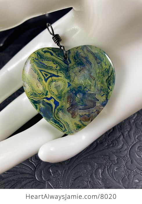 Green and Blue Dendrite Heart Stone Jewelry Agate Pendant - #hMwEJGL6NYw-1
