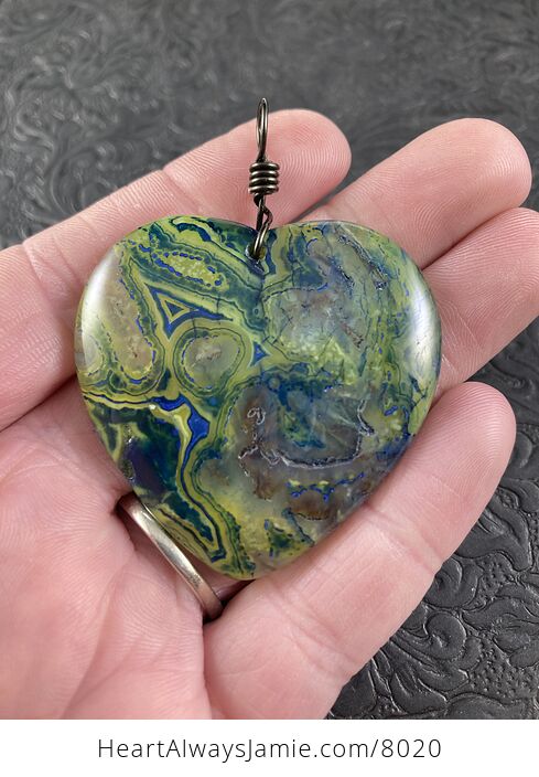 Green and Blue Dendrite Heart Stone Jewelry Agate Pendant - #hMwEJGL6NYw-4