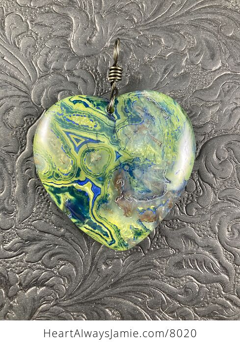 Green and Blue Dendrite Heart Stone Jewelry Agate Pendant - #hMwEJGL6NYw-2