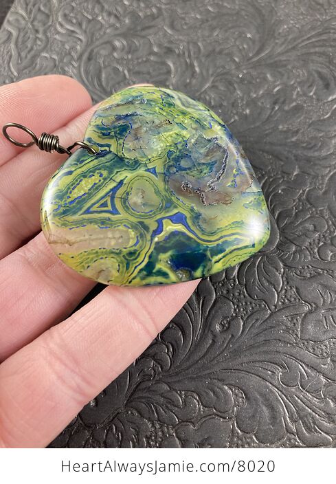 Green and Blue Dendrite Heart Stone Jewelry Agate Pendant - #hMwEJGL6NYw-6