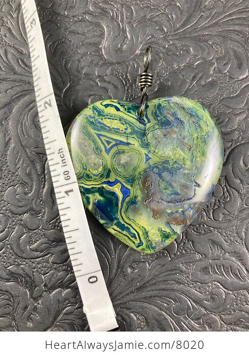 Green and Blue Dendrite Heart Stone Jewelry Agate Pendant - #hMwEJGL6NYw-3