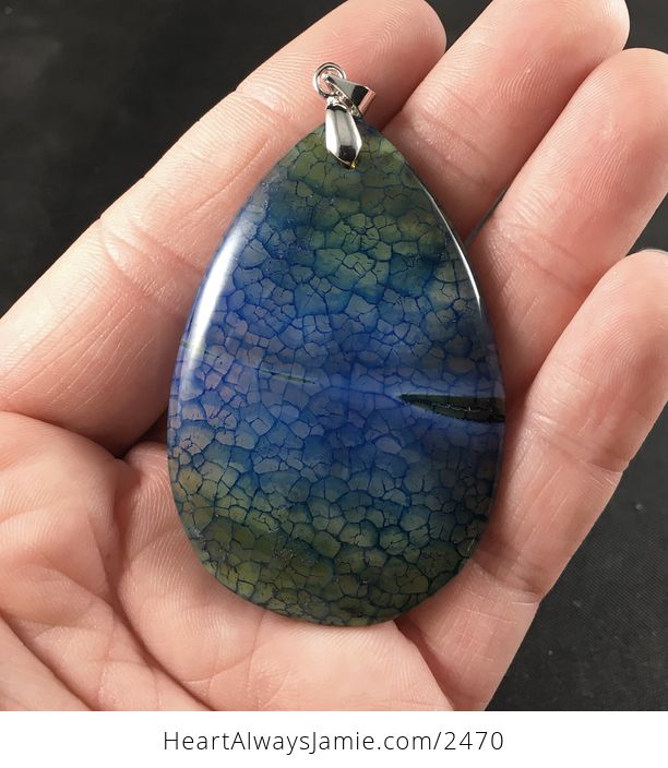 Green and Blue Dragon Veins Agate Stone Pendant - #QLQC892JYVw-1