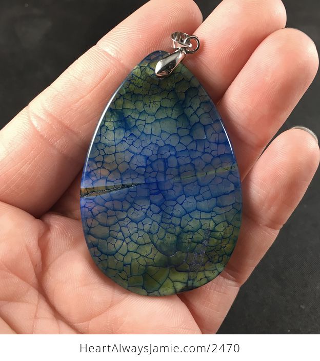 Green and Blue Dragon Veins Agate Stone Pendant Necklace - #QLQC892JYVw-2