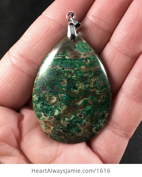 Green and Brown Crazy Lace Agate Stone Pendant - #ik4bxTHvsl8-1