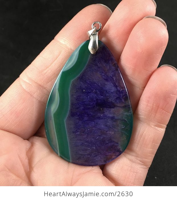 Green and Dark Purple Druzy Stone Pendant Necklace - #eQdn7LWtZu4-2