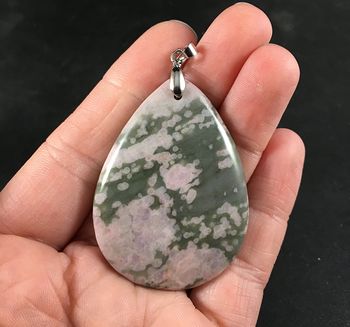 Green and Light Pinkish and Beige Connemara Marble Lucky Stone Pendant #jiFW5vn8J2c