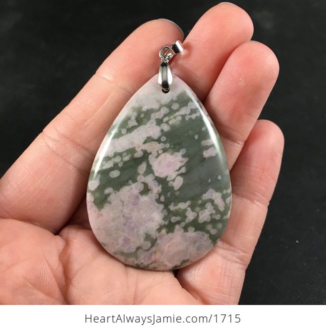 Green and Light Pinkish and Beige Connemara Marble Lucky Stone Pendant - #jiFW5vn8J2c-1