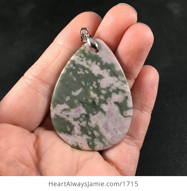 Green and Light Pinkish and Beige Connemara Marble Lucky Stone Pendant Necklace - #jiFW5vn8J2c-2