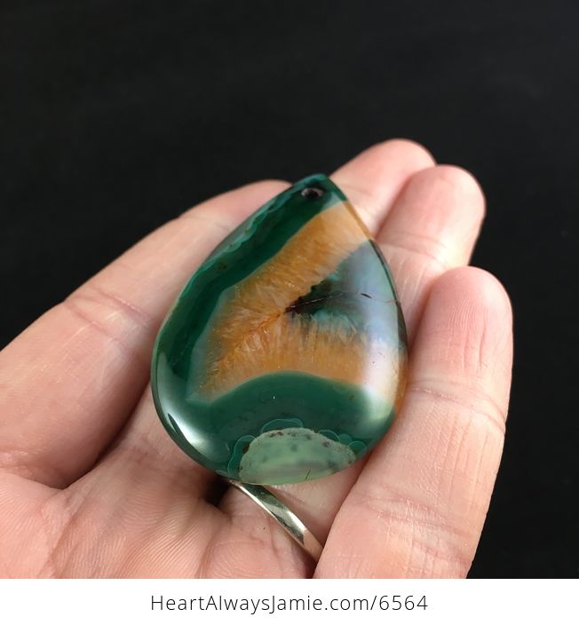 Green and Orange Druzy Agate Stone Jewelry Pendant - #QNTdvFcHlfI-2
