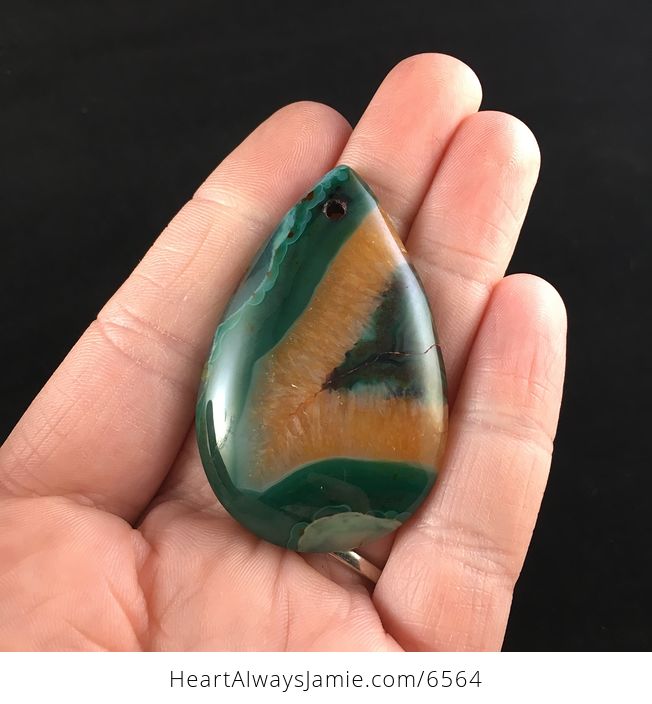 Green and Orange Druzy Agate Stone Jewelry Pendant - #QNTdvFcHlfI-1