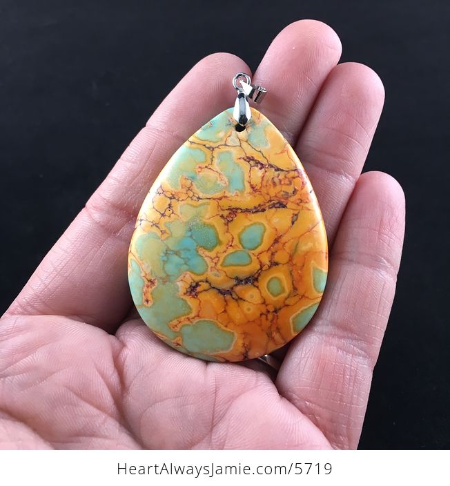 Green and Orange Fiery Turquoise Stone Jewelry Pendant - #nvSHGoaQE6k-1