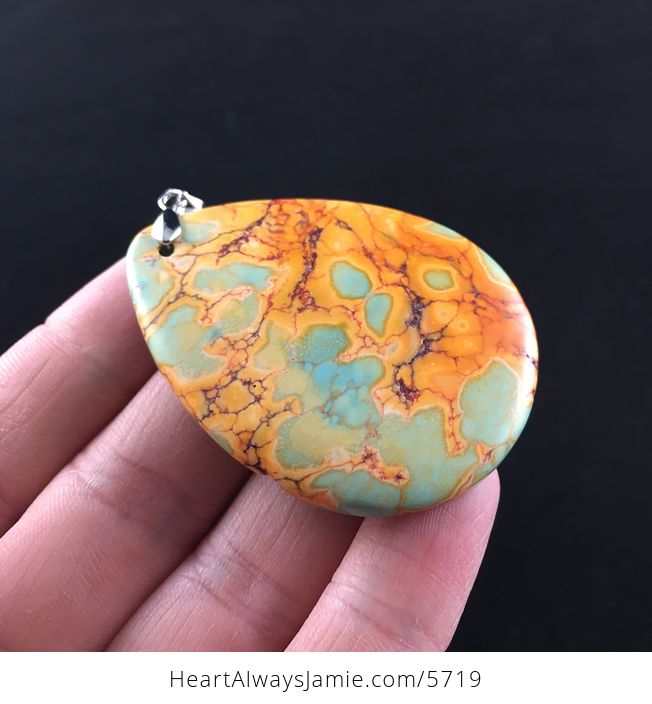 Green and Orange Fiery Turquoise Stone Jewelry Pendant - #nvSHGoaQE6k-4