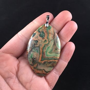 Green and Orange Mexican Crazy Lace Agate Stone Jewelry Pendant #Eh1y0n6B418