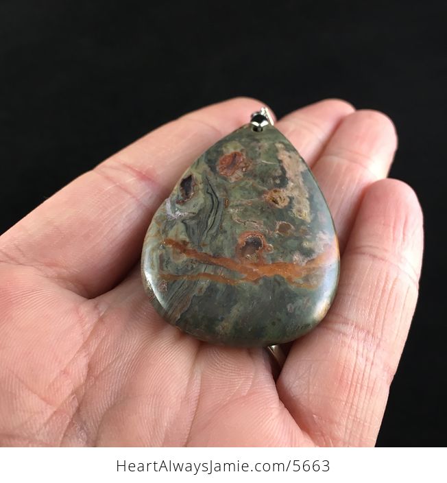 Green and Orange Rainforest Jasper Rhyolite Money Agate Stone Jewelry Pendant - #i8wsQoHW1vI-2