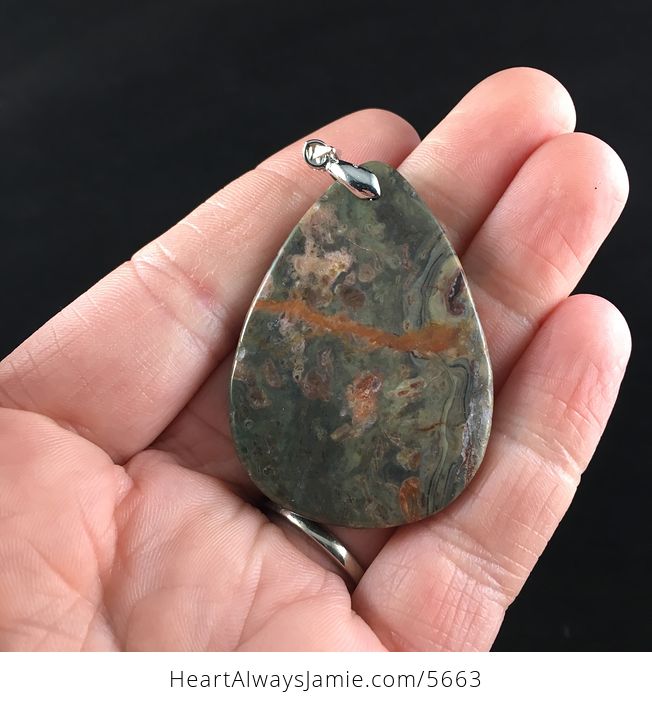 Green and Orange Rainforest Jasper Rhyolite Money Agate Stone Jewelry Pendant - #i8wsQoHW1vI-6
