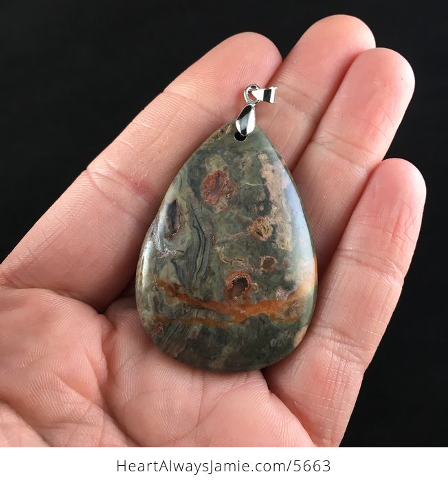 Green and Orange Rainforest Jasper Rhyolite Money Agate Stone Jewelry Pendant - #i8wsQoHW1vI-1