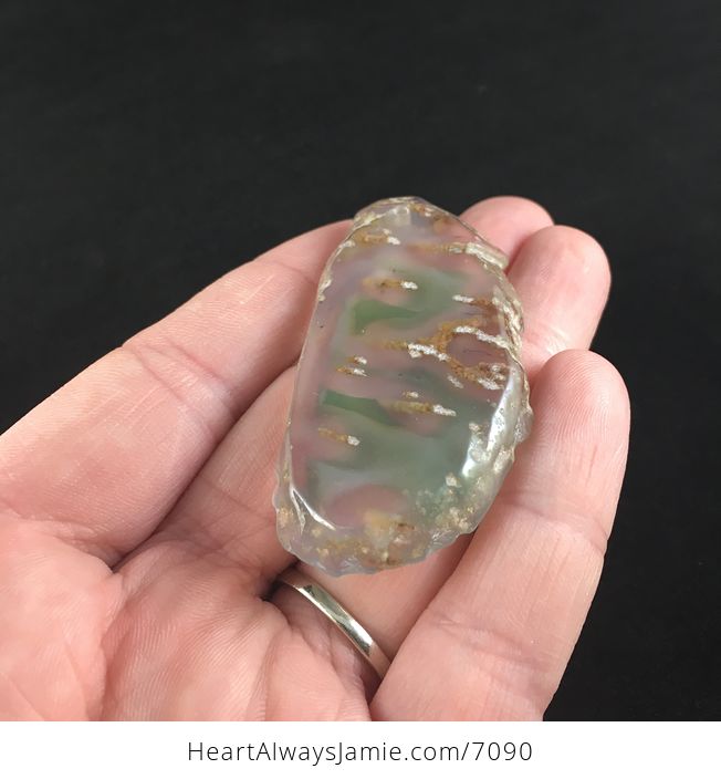 Green and Orange Transparent Agate Slice Stone Jewelry Pendant - #aCuF5fExpVk-2