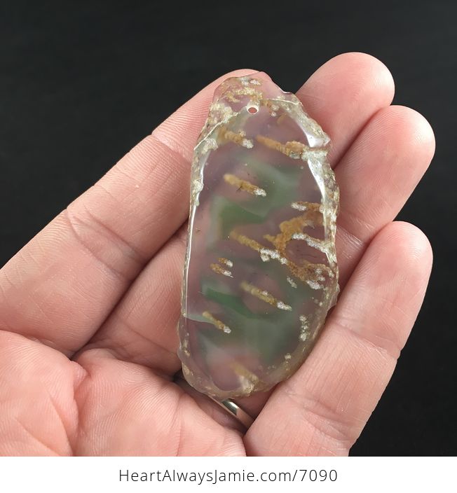 Green and Orange Transparent Agate Slice Stone Jewelry Pendant - #aCuF5fExpVk-1