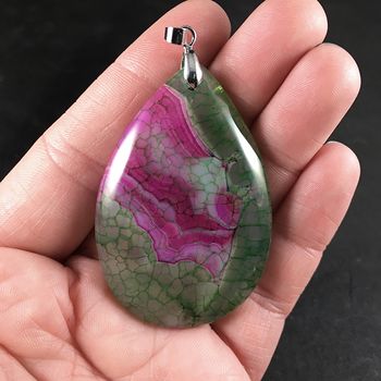 Green and Pink Dragon Veins Agate Stone Pendant #nvh71sCfoxQ