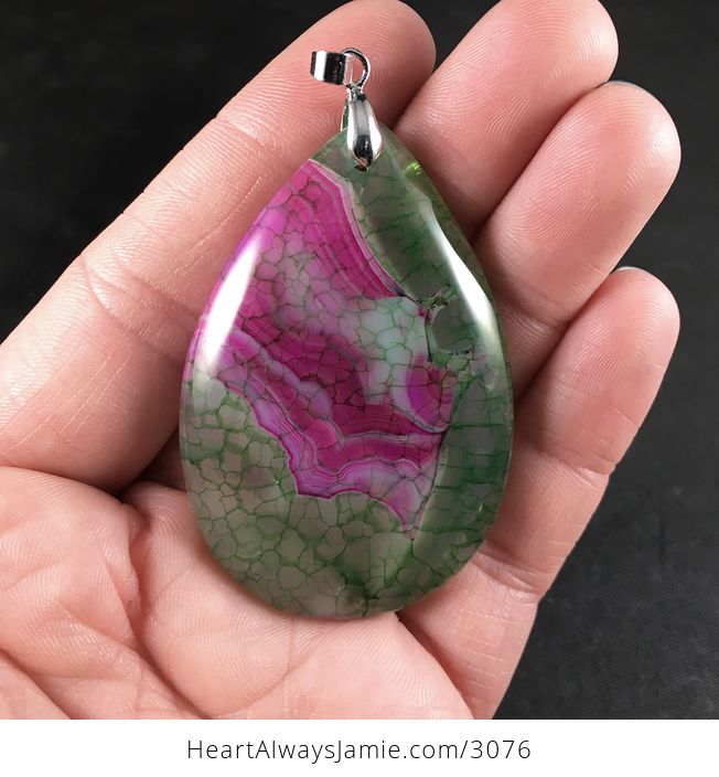 Green and Pink Dragon Veins Agate Stone Pendant - #nvh71sCfoxQ-1
