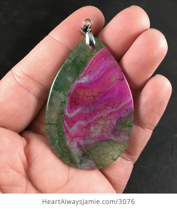Green and Pink Dragon Veins Agate Stone Pendant Necklace - #nvh71sCfoxQ-2