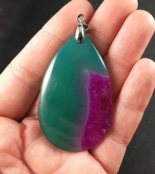 Green and Pink Druzy Agate Stone Pendant #IGduPs7Os4M