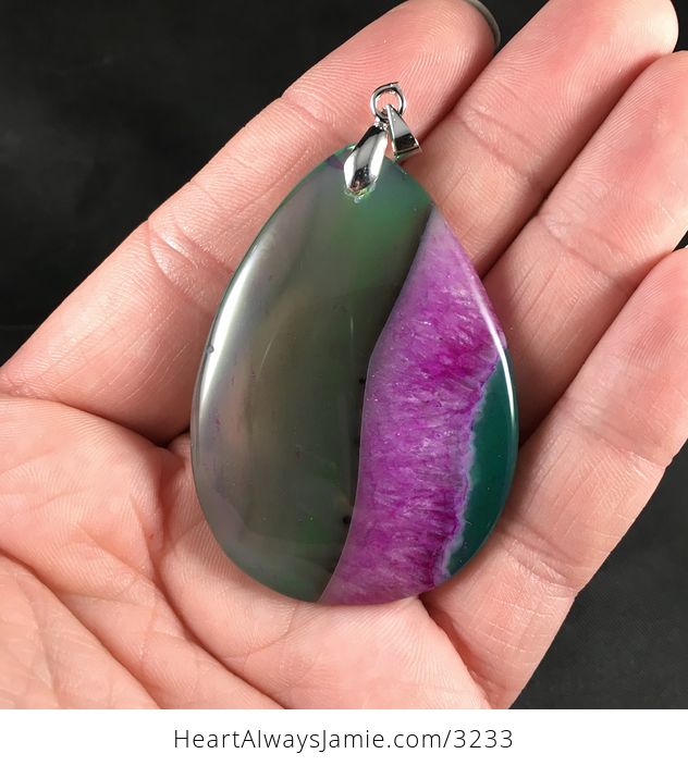 Green and Pink Druzy Agate Stone Pendant - #nVIVblkN8YU-1