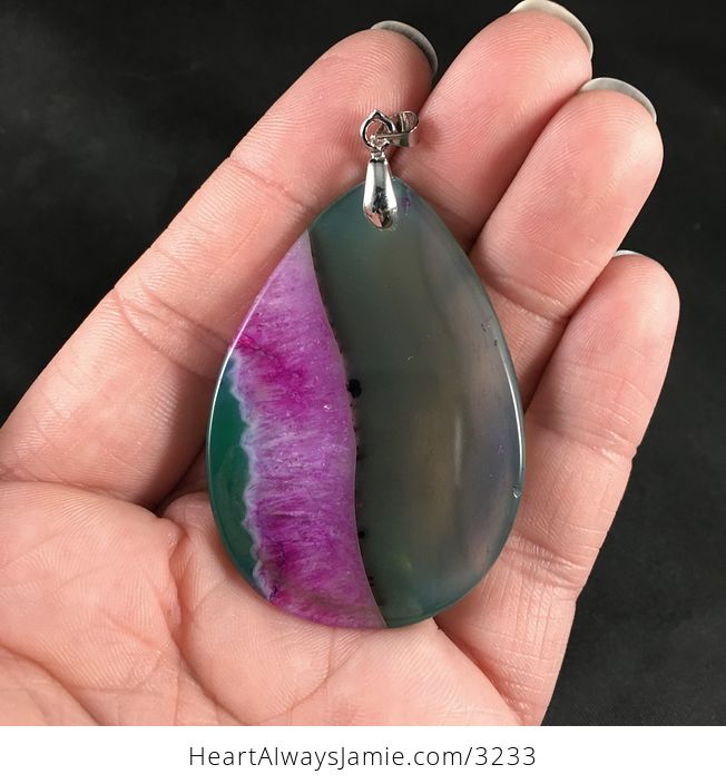 Green and Pink Druzy Agate Stone Pendant Necklace - #nVIVblkN8YU-2