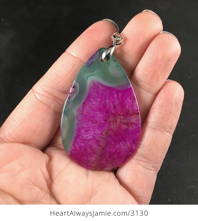 Green and Pink Druzy Stone Pendant Necklace - #eVnCbpdIffI-2