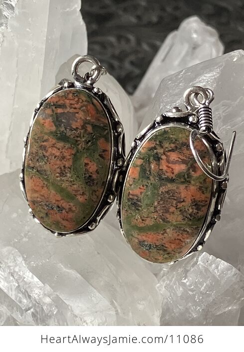 Green and Pink Orange Unakite Crystal Stone Jewelry Earrings - #7zhCs8jk8WM-2