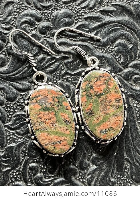 Green and Pink Orange Unakite Crystal Stone Jewelry Earrings - #7zhCs8jk8WM-1