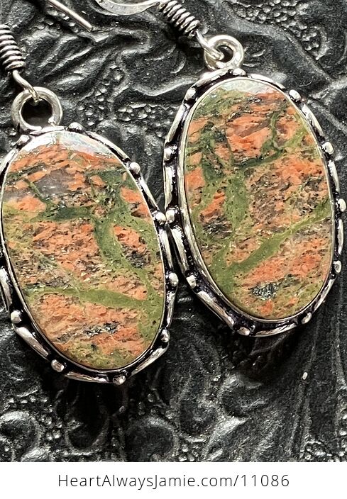 Green and Pink Orange Unakite Crystal Stone Jewelry Earrings - #7zhCs8jk8WM-3