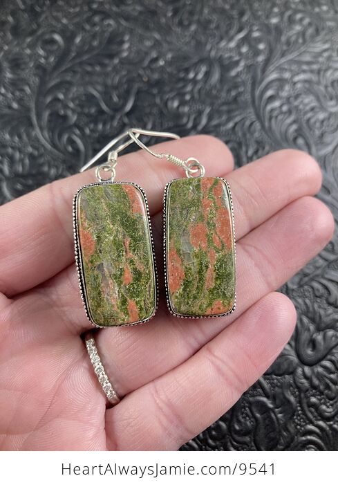 Green and Pink Unakite Crystal Stone Jewelry Earrings - #Ktv84qy50o4-3