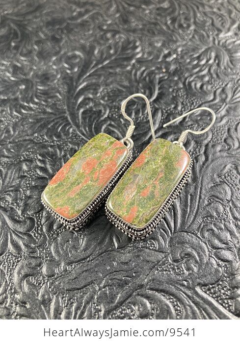 Green and Pink Unakite Crystal Stone Jewelry Earrings - #Ktv84qy50o4-5