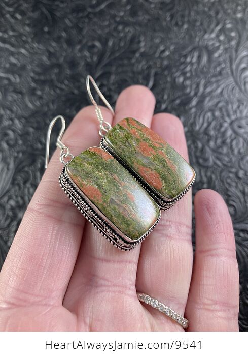 Green and Pink Unakite Crystal Stone Jewelry Earrings - #Ktv84qy50o4-2