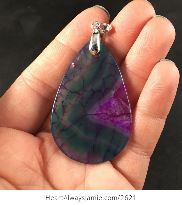 Green and Purple Dragon Veins Druzy Stone Pendant Necklace - #Ob3COgWntIY-2