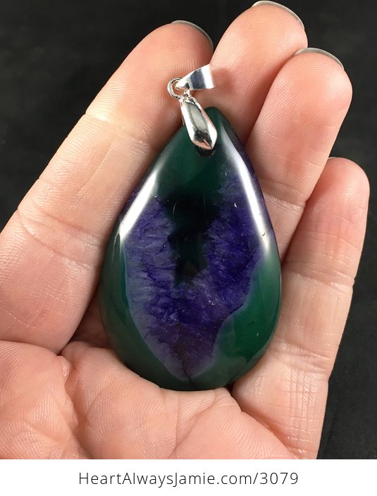 Green and Purple Drusy Stone Pendant - #87aKA9XT5HI-1
