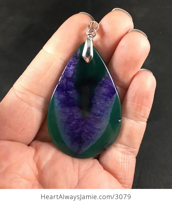 Green and Purple Drusy Stone Pendant Necklace - #87aKA9XT5HI-2