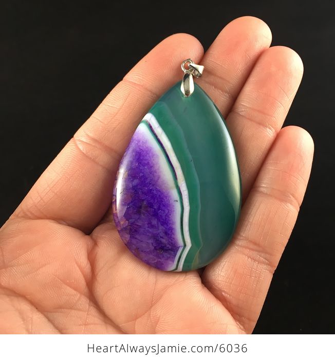 Green and Purple Druzy Agate Stone Jewelry Pendant - #Ir3T0j9GSMY-1