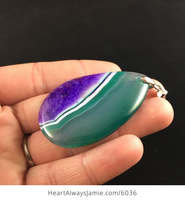 Green and Purple Druzy Agate Stone Jewelry Pendant - #Ir3T0j9GSMY-3