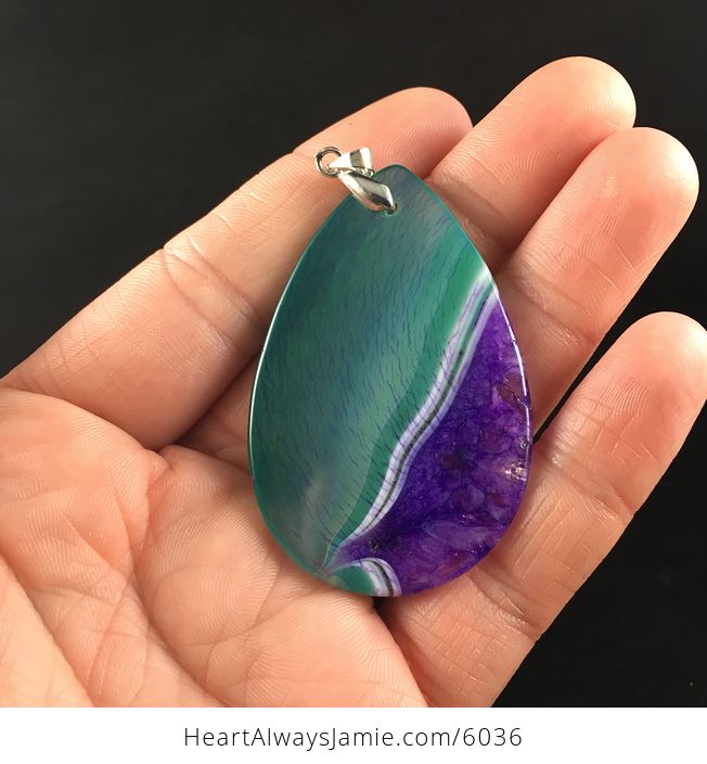 Green and Purple Druzy Agate Stone Jewelry Pendant - #Ir3T0j9GSMY-6