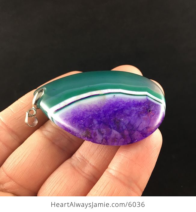 Green and Purple Druzy Agate Stone Jewelry Pendant - #Ir3T0j9GSMY-4