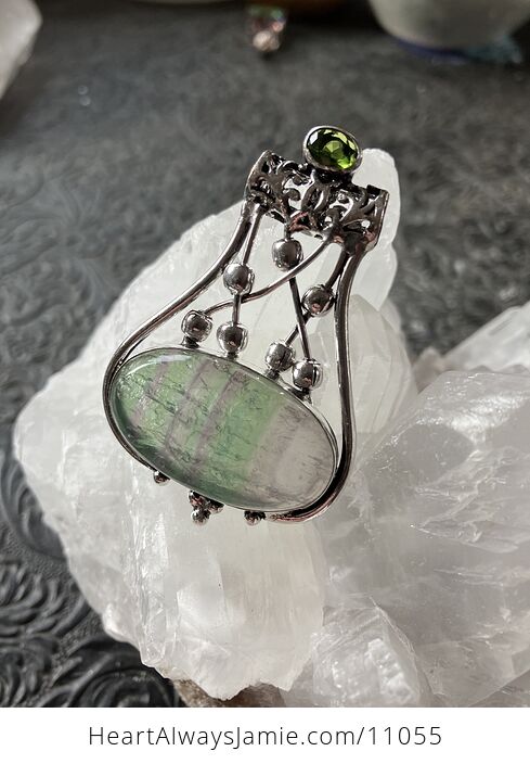Green and Purple Fluorite and Faceted Green Gemstone Jewelry Crystal Fidget Pendant - #hnmd1oDAJTg-6