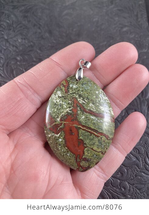 Green and Red African Bloodstone Natural Jewelry Pendant - #ZvD6F1rzLjg-1