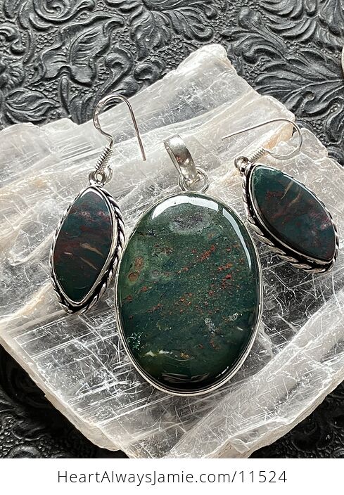 Green and Red Bloodstone Heliotrope Crystal Stone Jewelry Pendant - #Zrn2taVebh0-1