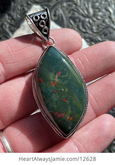 Green and Red Bloodstone Heliotrope Crystal Stone Jewelry Pendant - #h77Qj68GDTo-1