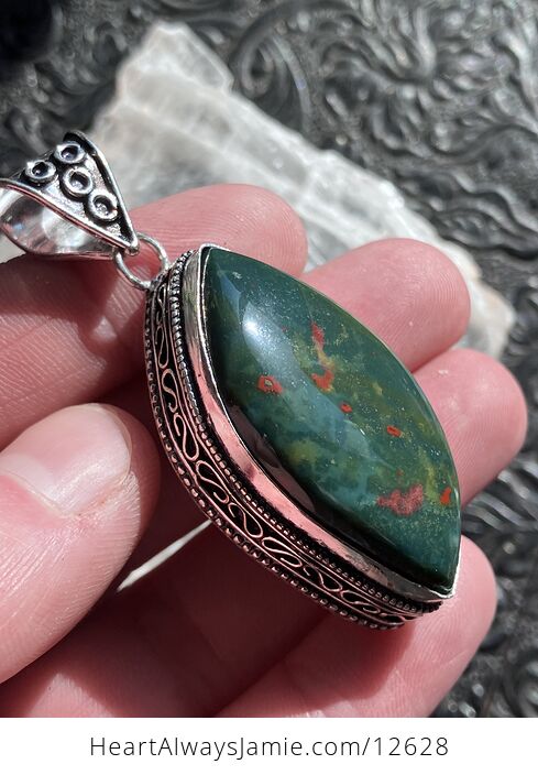 Green and Red Bloodstone Heliotrope Crystal Stone Jewelry Pendant - #h77Qj68GDTo-2