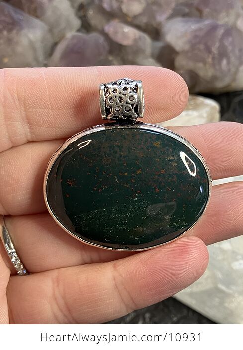 Green and Red Bloodstone Heliotrope Crystal Stone Jewelry Pendant - #sLYFW7jAbdA-1